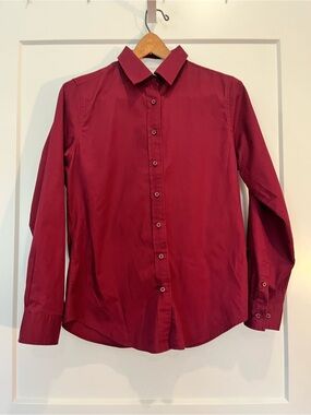 Androgynous Fox Burgundy Long Sleeve Button Down Shirt Minimalsit size M